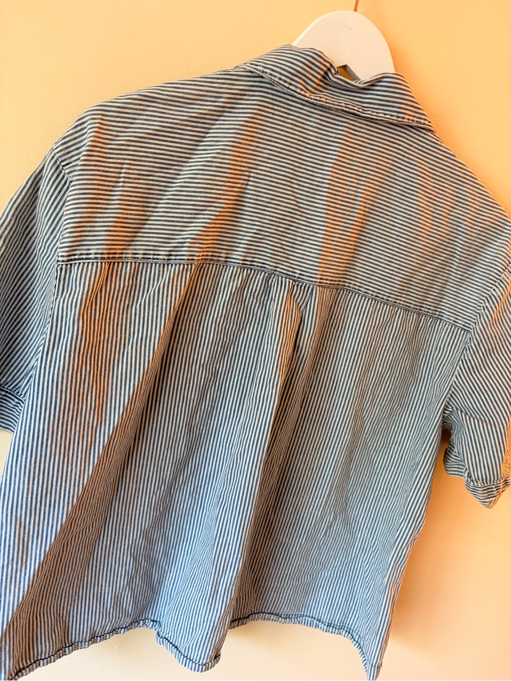 Striped Blue Short-Sleeve 100% Cotton Shirt. Women’s M summer / spring/ fall top - Picture 8 of 12